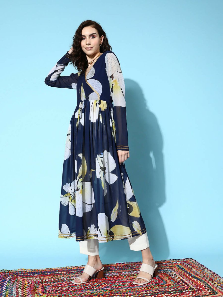 Ahalyaa Women's Traditional wear Kurta - Navy Blue | Swadesiicart