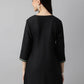 Black Poly Cotton Yoke Printed A-line Top - Bosky