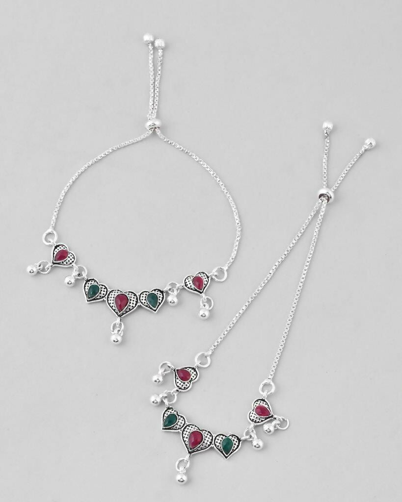 VOJ Set of 2 Traditional Heart Shaped Designer Anklet - Swadesiicart