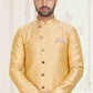 Raivat Ethnic Banarasi Jacquard Embroidery Semi Indo Western Sherwani In Cream Beige Colour | Swadesiicart