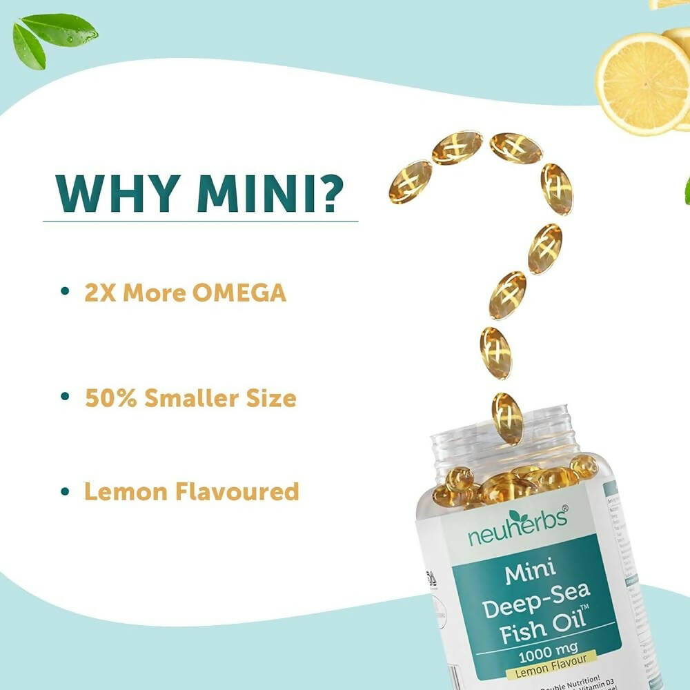 Neuherbs Mini Deep Sea Omega 3 Fish Oil 1000 mg Soft Gels - Lemon Flavor - Swadesiicart