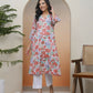 Vaasva Women Peach Floral Cotton Printed Flare Kurti With Pant | Swadesiicart