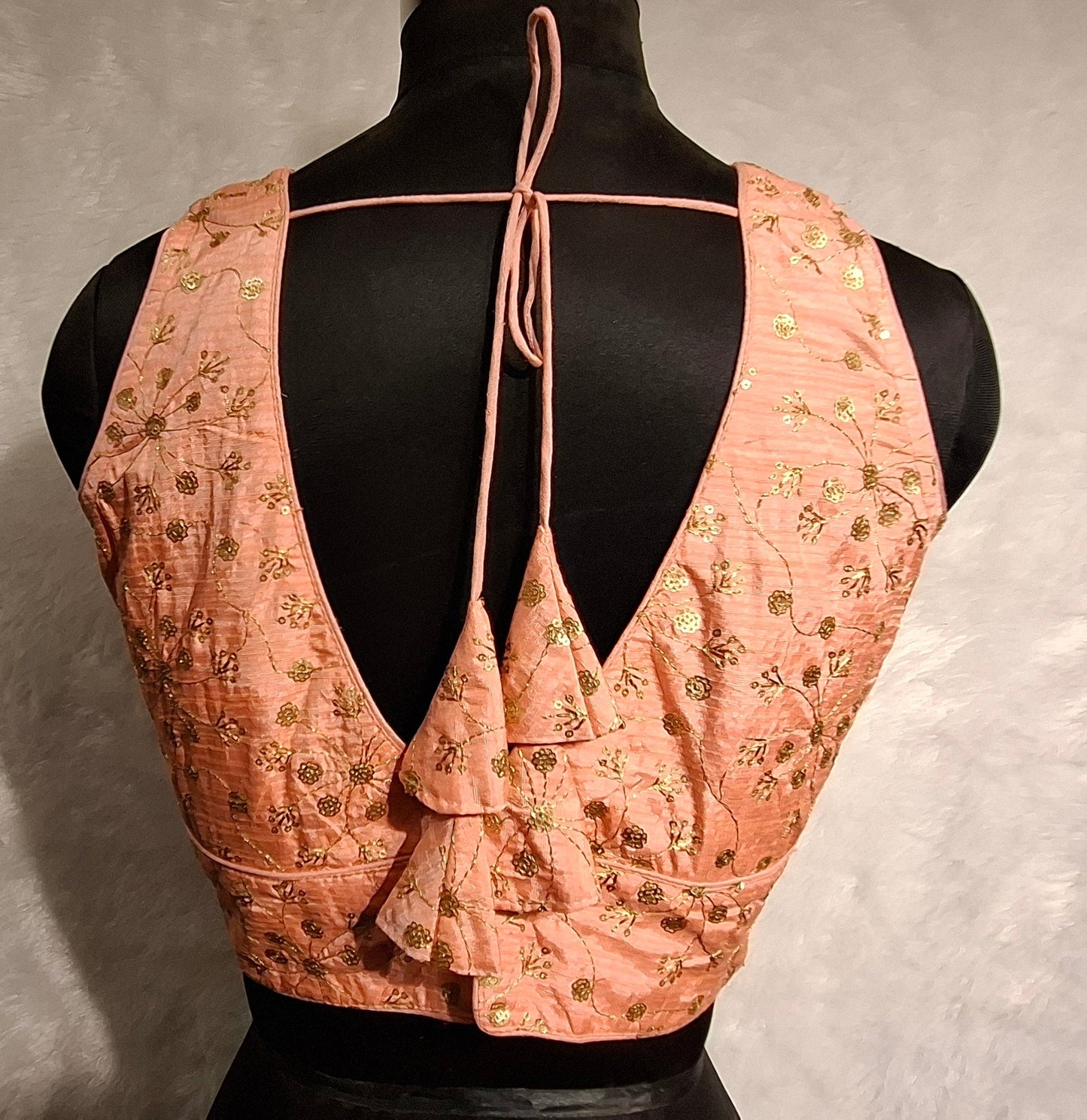 Kia Fashions Peach Twin Tone Golden All Over Sequins Readymade Blouse - Swadesiicart