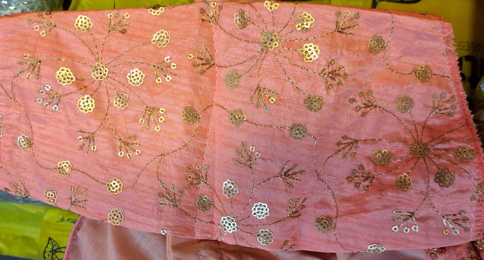 Kia Fashions Peach Twin Tone Golden All Over Sequins Readymade Blouse - Swadesiicart