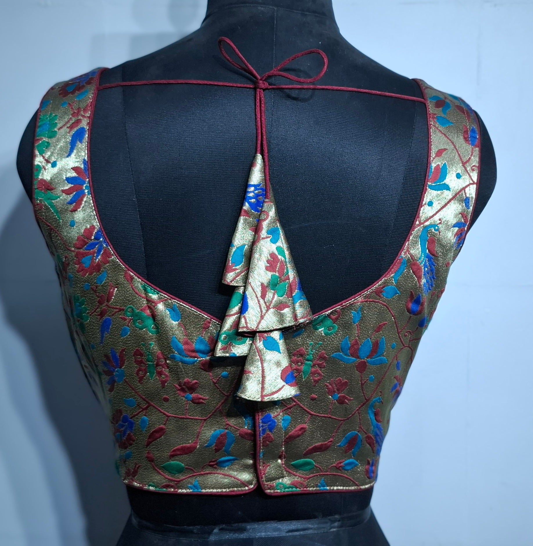 Kia Fashions Maroon Jacquard Weave Multi Color Paithani Readymade Blouse - Swadesiicart