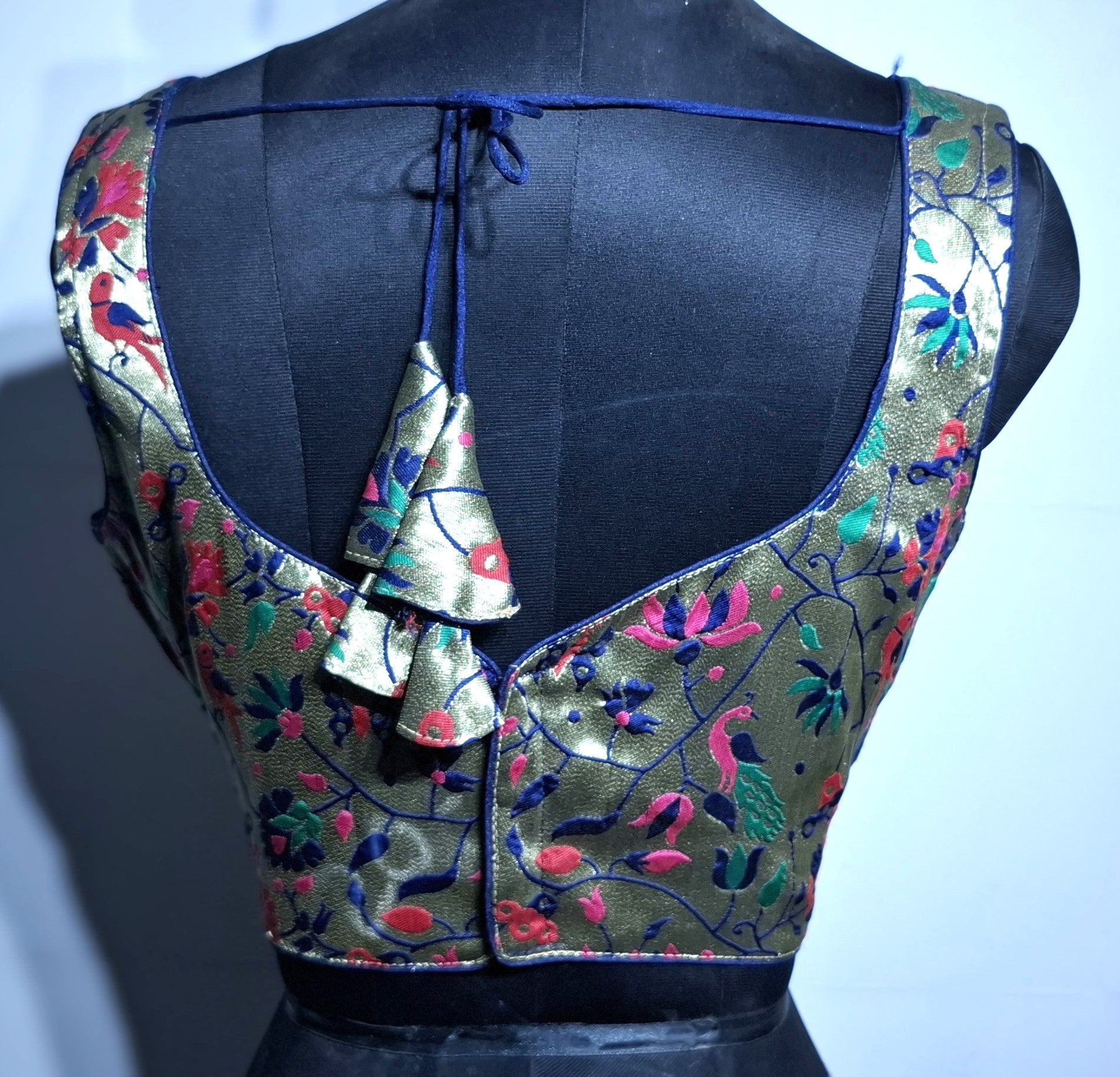 Kia Fashions Navy Blue Jacquard Weave Multi Color Paithani Readymade Blouse - Swadesiicart