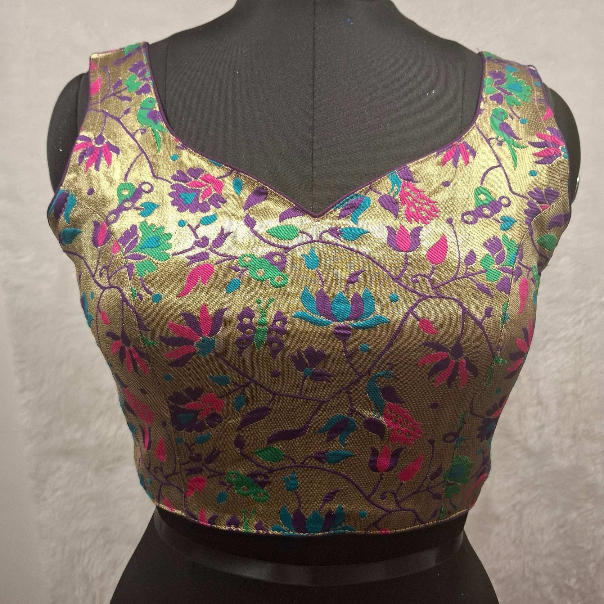 Kia Fashions Purple Jacquard Weave Multi Color Paithani Readymade Blouse - Swadesiicart