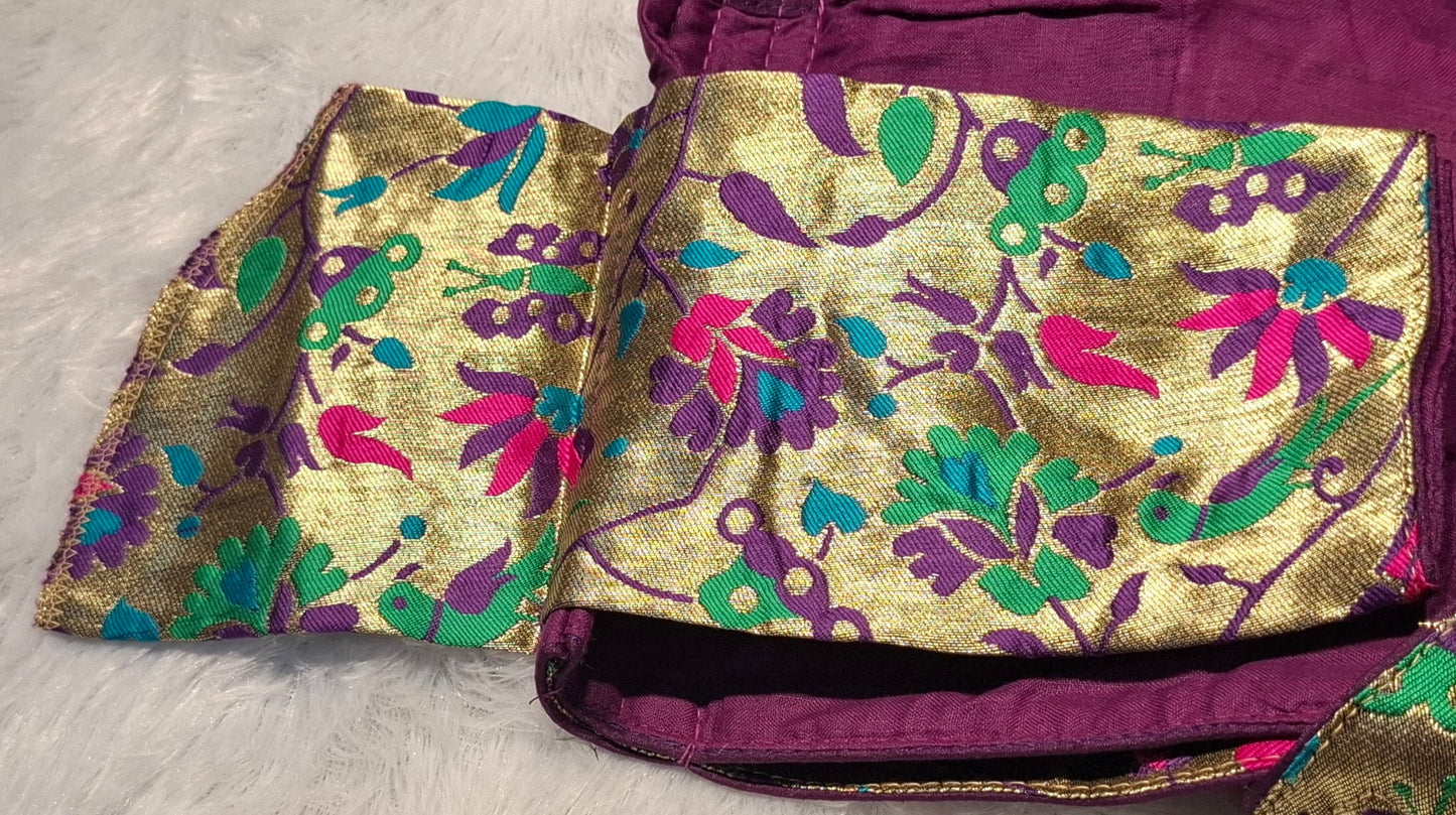Kia Fashions Purple Jacquard Weave Multi Color Paithani Readymade Blouse - Swadesiicart