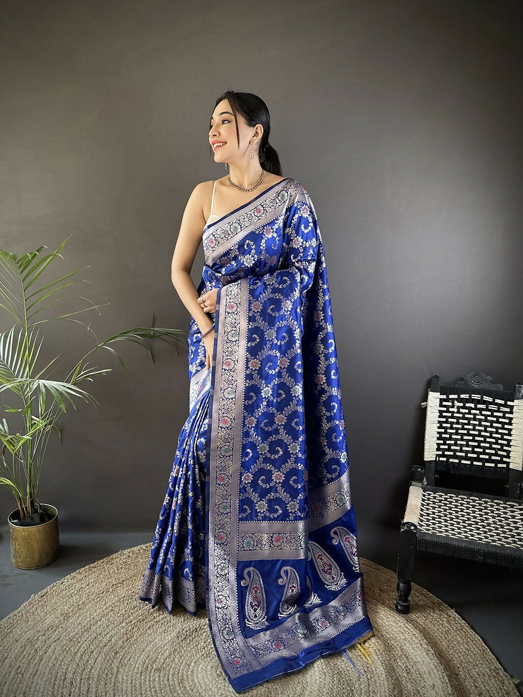 Joban Fashion Royal Blue Meenakari Banarasi Silk Sarees | Swadesiicart