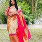 DEIANA'S Beautiful Designer Golden zari Soft Lichi Silk Saree - White - Swadesiicart