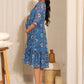 Janasya Blue Poly Georgette Floral Printed Casual Maternity Dress | Swadesiicart