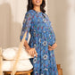 Janasya Blue Poly Georgette Floral Printed Casual Maternity Dress | Swadesiicart