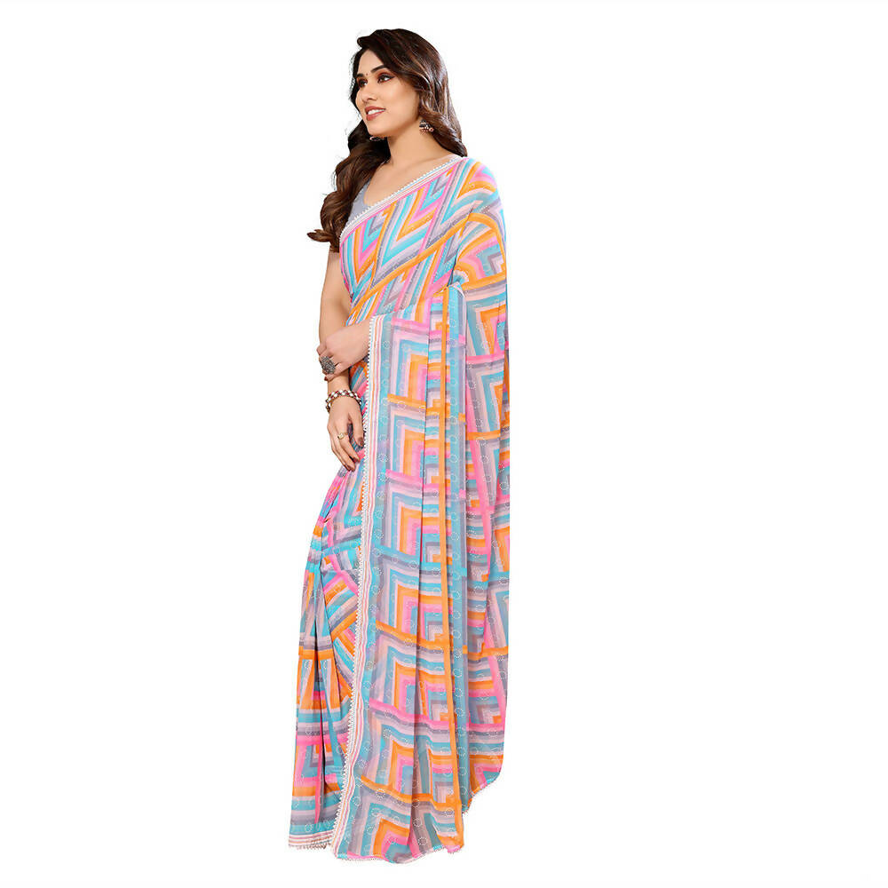 Women's Partywear Designer Grey Georgette Fancy Saree - Satrangi | Swadesiicart