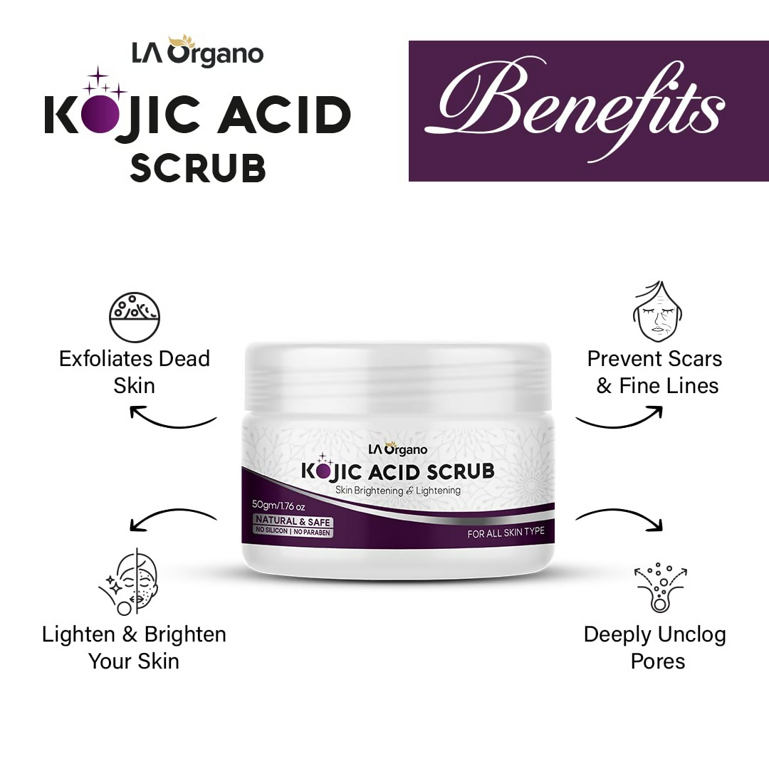 LA Organo 1% Kojic Acid Skin Lightening & Brightening Face & Body Scrub | Swadesiicart