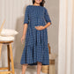 Janasya Blue Cotton Woven Design Casual Maternity Dress | Swadesiicart