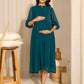 Janasya Teal Dobby Georgette Self Design Casual Maternity Kurta | Swadesiicart