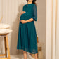 Janasya Teal Dobby Georgette Self Design Casual Maternity Kurta | Swadesiicart