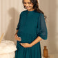 Janasya Teal Dobby Georgette Self Design Casual Maternity Kurta | Swadesiicart
