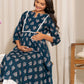 Janasya Teal Cotton Floral Fit & Flare Kurta | Swadesiicart