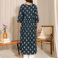 Janasya Teal Cotton Floral Fit & Flare Kurta | Swadesiicart