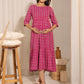 Janasya Pink Cotton Woven Design Casual Maternity Dress | Swadesiicart