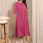 Janasya Pink Cotton Woven Design Casual Maternity Dress | Swadesiicart