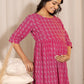 Janasya Pink Cotton Woven Design Casual Maternity Dress | Swadesiicart