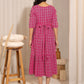 Janasya Pink Cotton Woven Design Casual Maternity Dress | Swadesiicart