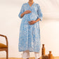 Janasya Sky Blue Cotton Floral Printed Casual Maternity Kurta | Swadesiicart