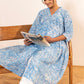 Janasya Sky Blue Cotton Floral Printed Casual Maternity Kurta | Swadesiicart