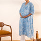 Janasya Sky Blue Cotton Floral Printed Casual Maternity Kurta | Swadesiicart