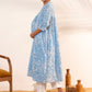 Janasya Sky Blue Cotton Floral Printed Casual Maternity Kurta | Swadesiicart
