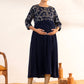 Janasya Navy Blue Georgette Yoke Foil Printed Casual Maternity Kurta | Swadesiicart