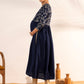 Janasya Navy Blue Georgette Yoke Foil Printed Casual Maternity Kurta | Swadesiicart
