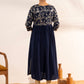 Janasya Navy Blue Georgette Yoke Foil Printed Casual Maternity Kurta | Swadesiicart