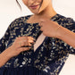 Janasya Navy Blue Georgette Yoke Foil Printed Casual Maternity Kurta | Swadesiicart