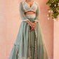 Jyoti Fashion Sea Green Two Tier Crush Georgette Lehenga Choli with Dupatta | Swadesiicart