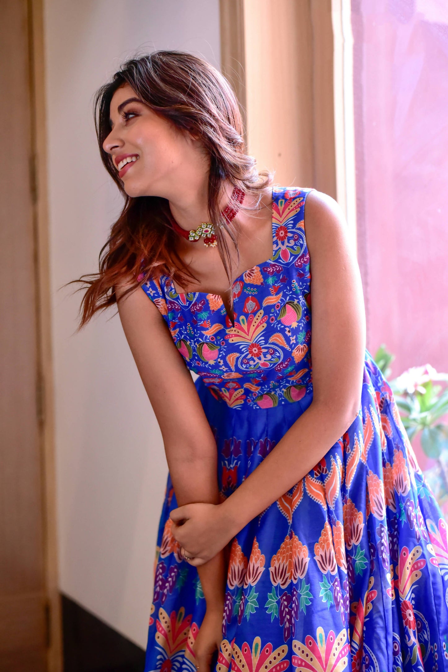 Casual Designer Blue Cotton Silk Gown - Anbazaar