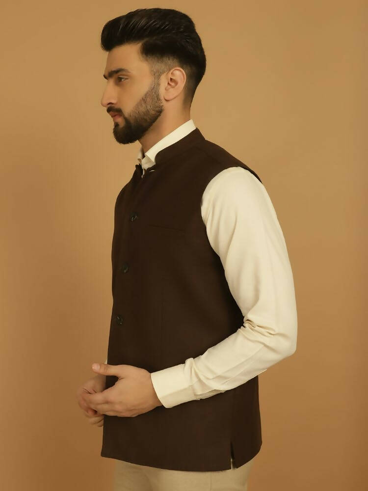 Even Apparels Pure Wool Nehru Jacket - Brown | Swadesiicart
