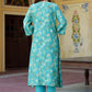 Vaasva Women Aqua Muslin Pleated Kurta & Pant Clothing Set | Swadesiicart