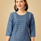 Jyoti Fashion Women's Denim Blue Cotton Blend Embroidered Kurta Pant Set | Swadesiicart