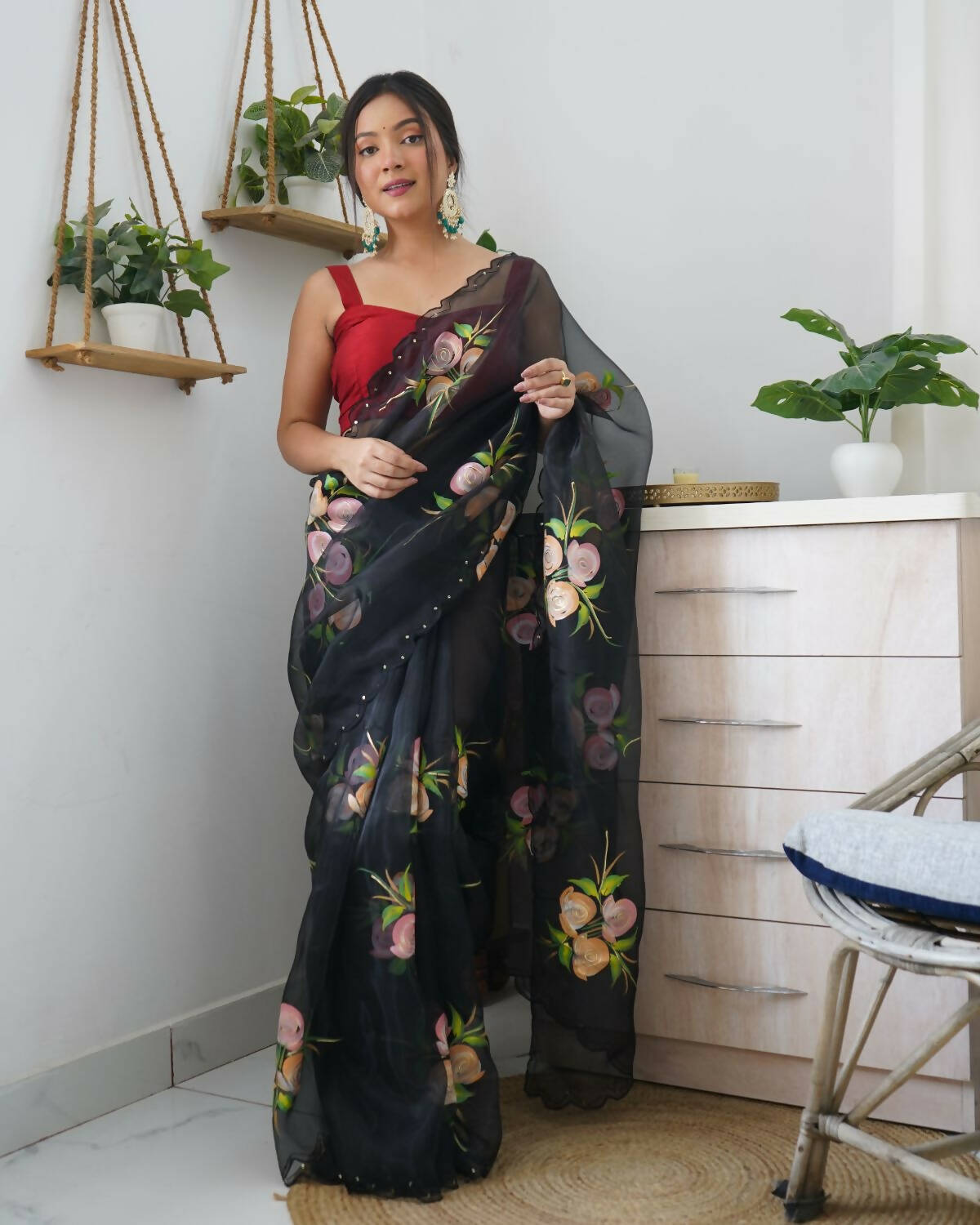 Vamsee Black Organza Saree - Swadesiicart