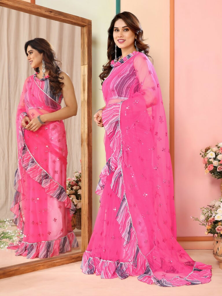 Partywear Designer Pink Net Fancy Saree - Dyuti | Swadesiicart
