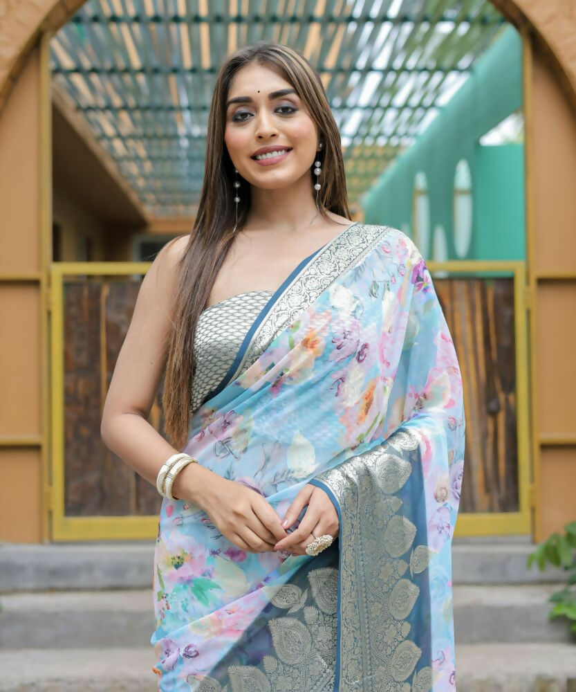 Vamsee Dhruvini Blue Georgette Saree - Swadesiicart