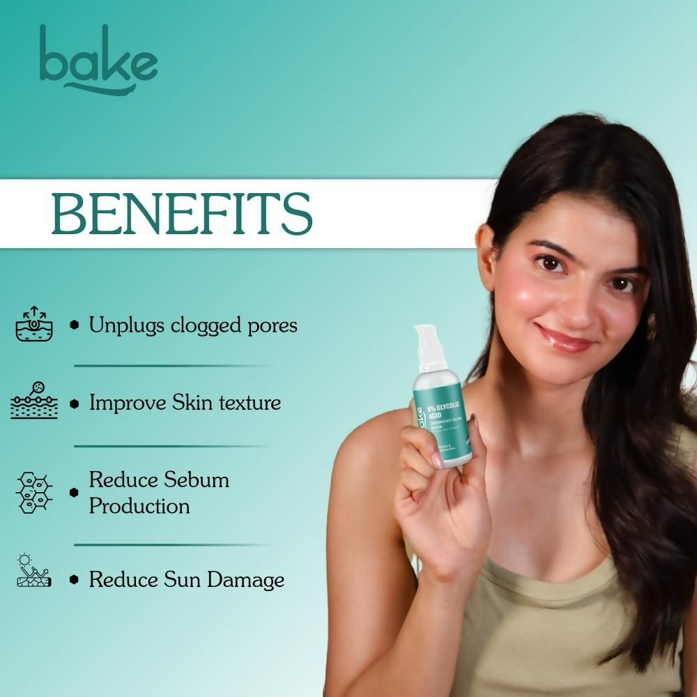 Bake 8% Glycolic Acid Overnight Glow Mask Serum | Swadesiicart