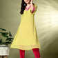 Myshka Women's Georgette Solid A-Line Kurta in Yellow Color - Swadesiicart