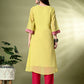 Myshka Women's Georgette Solid A-Line Kurta in Yellow Color - Swadesiicart