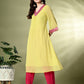 Myshka Women's Georgette Solid A-Line Kurta in Yellow Color - Swadesiicart
