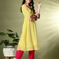 Myshka Women's Georgette Solid A-Line Kurta in Yellow Color - Swadesiicart