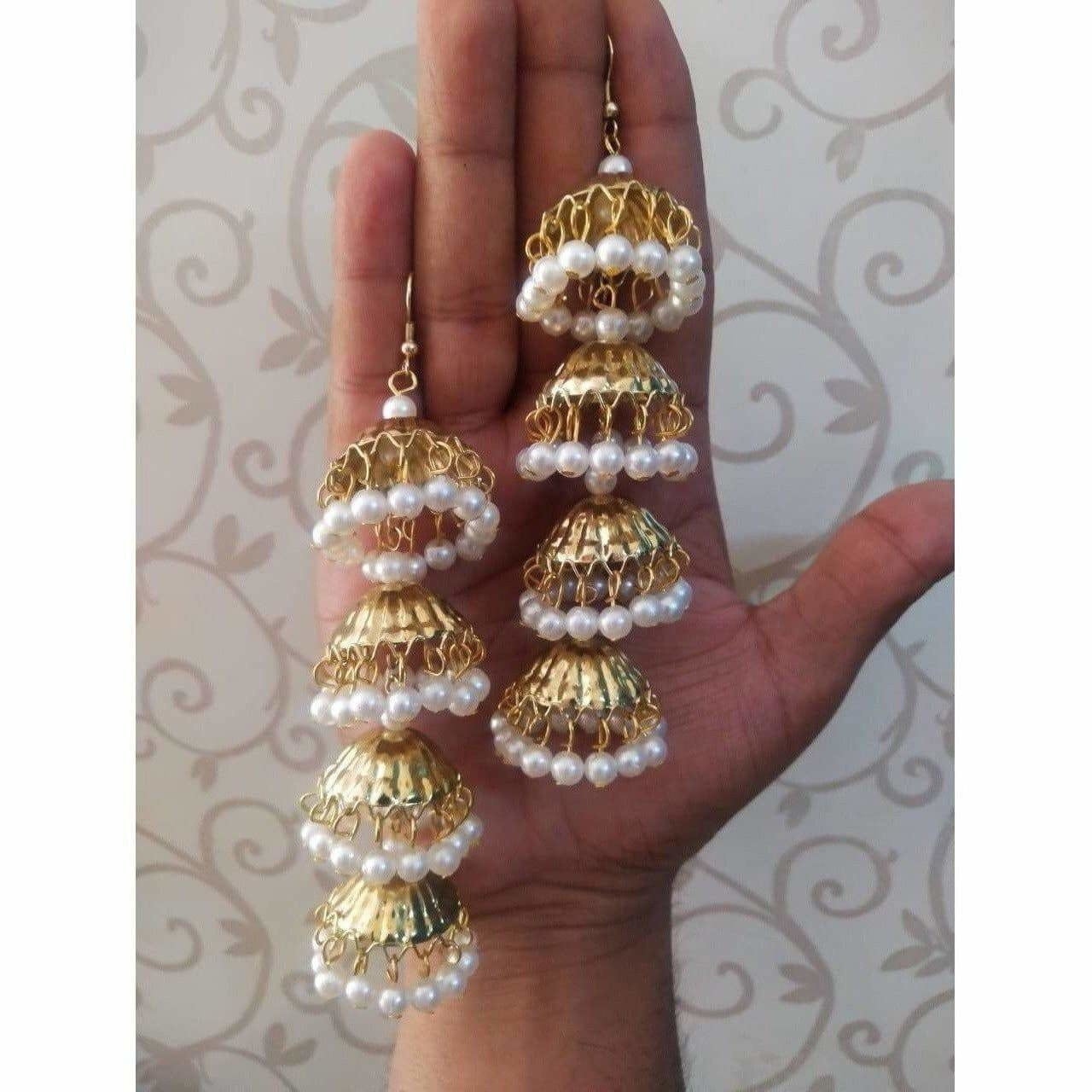 MS Fashion India Traditional Latkan Gold-Polished Bridal And Occasional Wear White Pearl Earrings | Swadesiicart